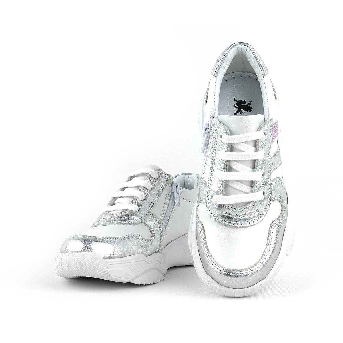 Rakerplus Hakiki Deri Gümüş Pembe Kalın Tabanlı Kız Çocuk Sneakers Ayakkabı - 6