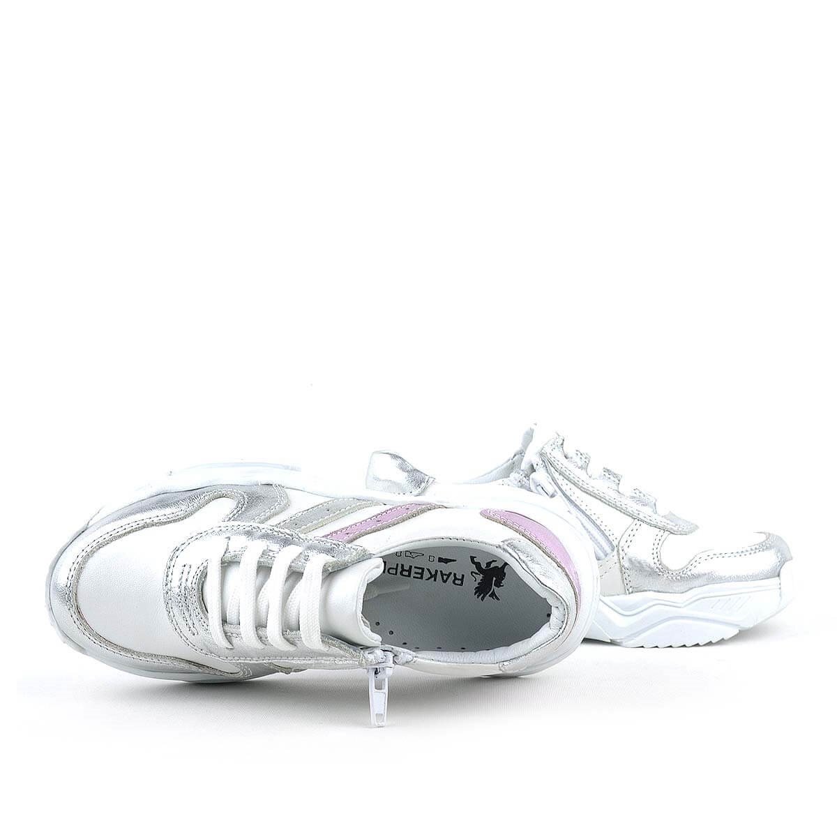 Rakerplus Hakiki Deri Gümüş Pembe Kalın Tabanlı Kız Çocuk Sneakers Ayakkabı - 7