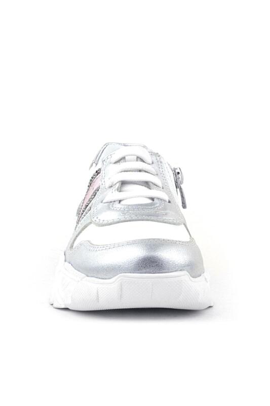 Rakerplus Hakiki Deri Gümüş Pembe Parlak Taşlı Kız Çocuk Sneakers Ayakkabı - 3