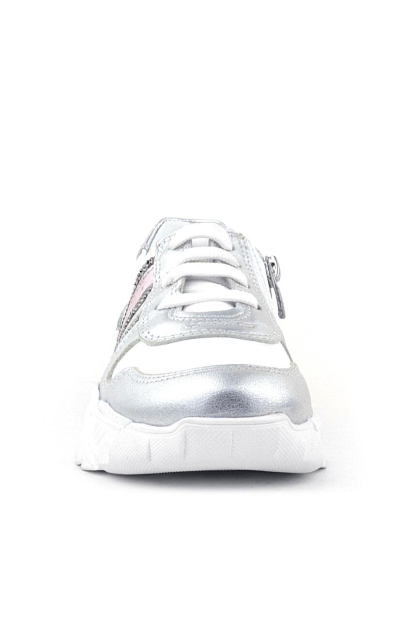 Rakerplus Hakiki Deri Gümüş Pembe Parlak Taşlı Kız Çocuk Sneakers Ayakkabı - 3