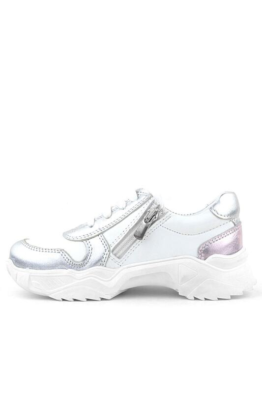 Rakerplus Hakiki Deri Gümüş Pembe Parlak Taşlı Kız Çocuk Sneakers Ayakkabı - 4