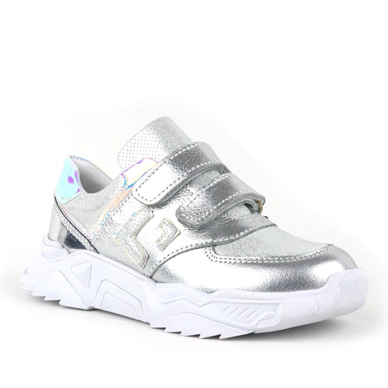 Rakerplus Hakiki Deri Gümüş Renl Cırtlı Kız Çocuk Sneaker Ayakkabı - 1