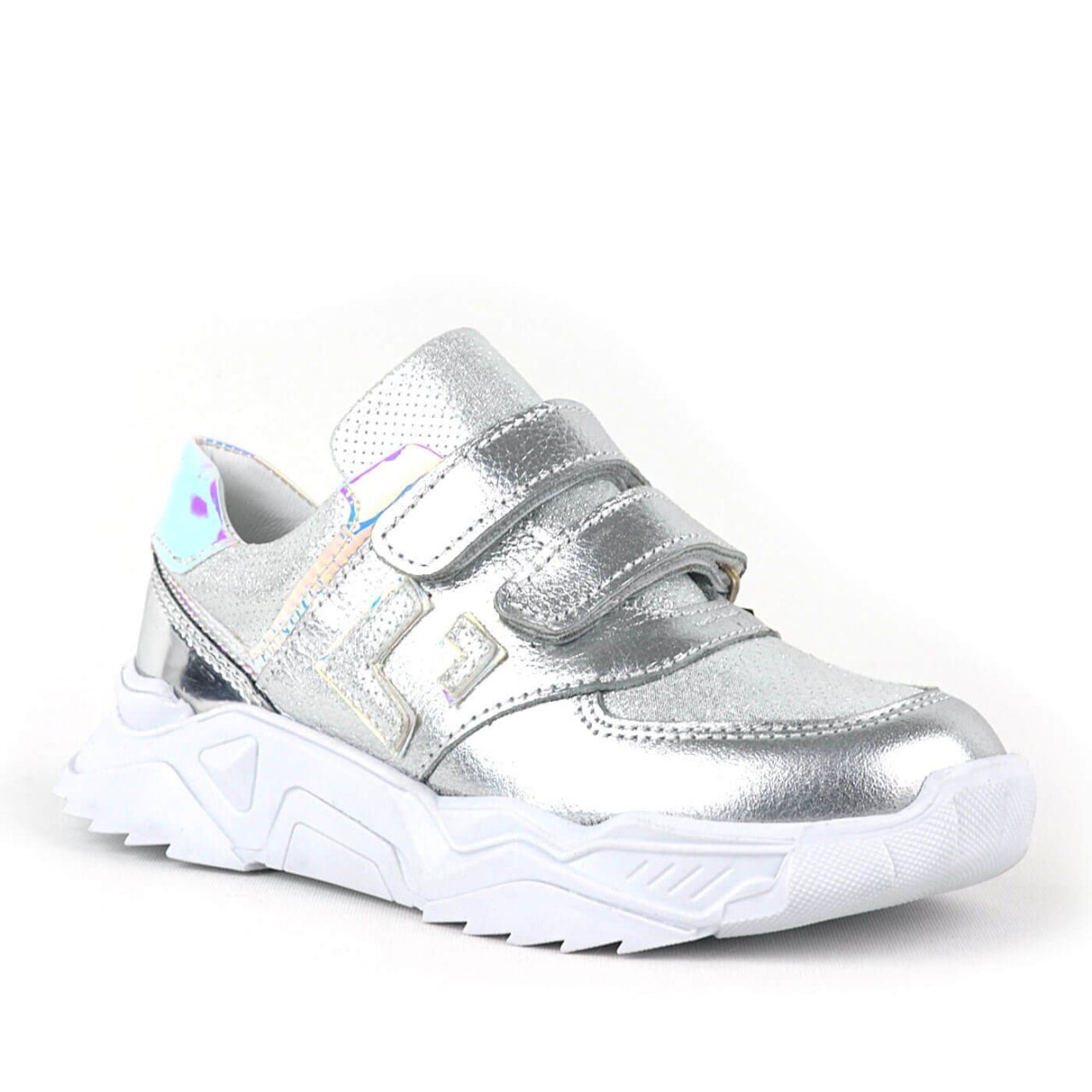 Rakerplus Hakiki Deri Gümüş Renl Cırtlı Kız Çocuk Sneaker Ayakkabı - 1