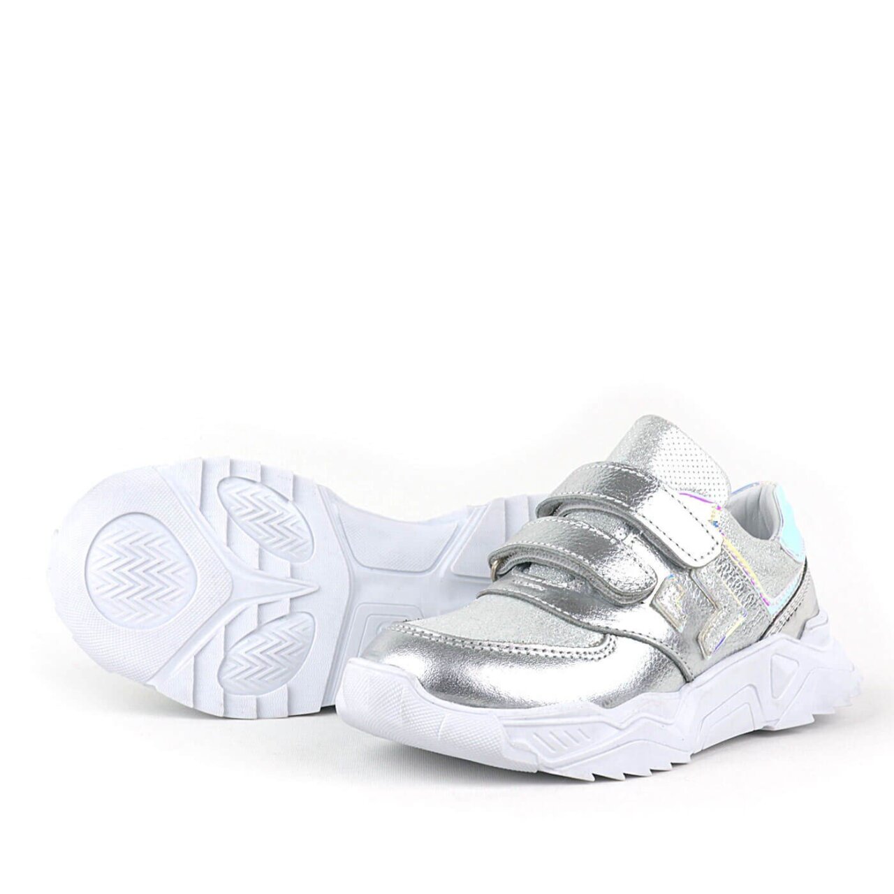 Rakerplus Hakiki Deri Gümüş Renl Cırtlı Kız Çocuk Sneaker Ayakkabı - 3