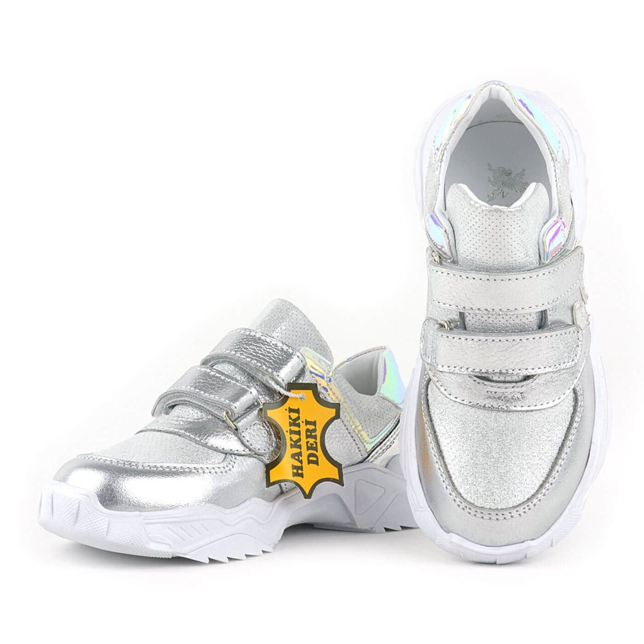 Rakerplus Hakiki Deri Gümüş Renl Cırtlı Kız Çocuk Sneaker Ayakkabı - 5