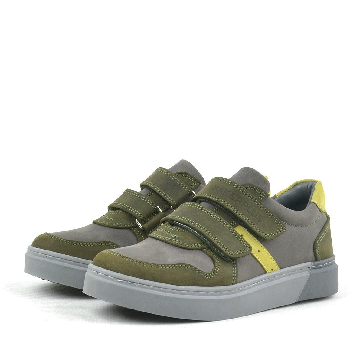 Rakerplus Hakiki Deri Haki Gri Cırtlı Erkek Çocuk Sneaker - 3