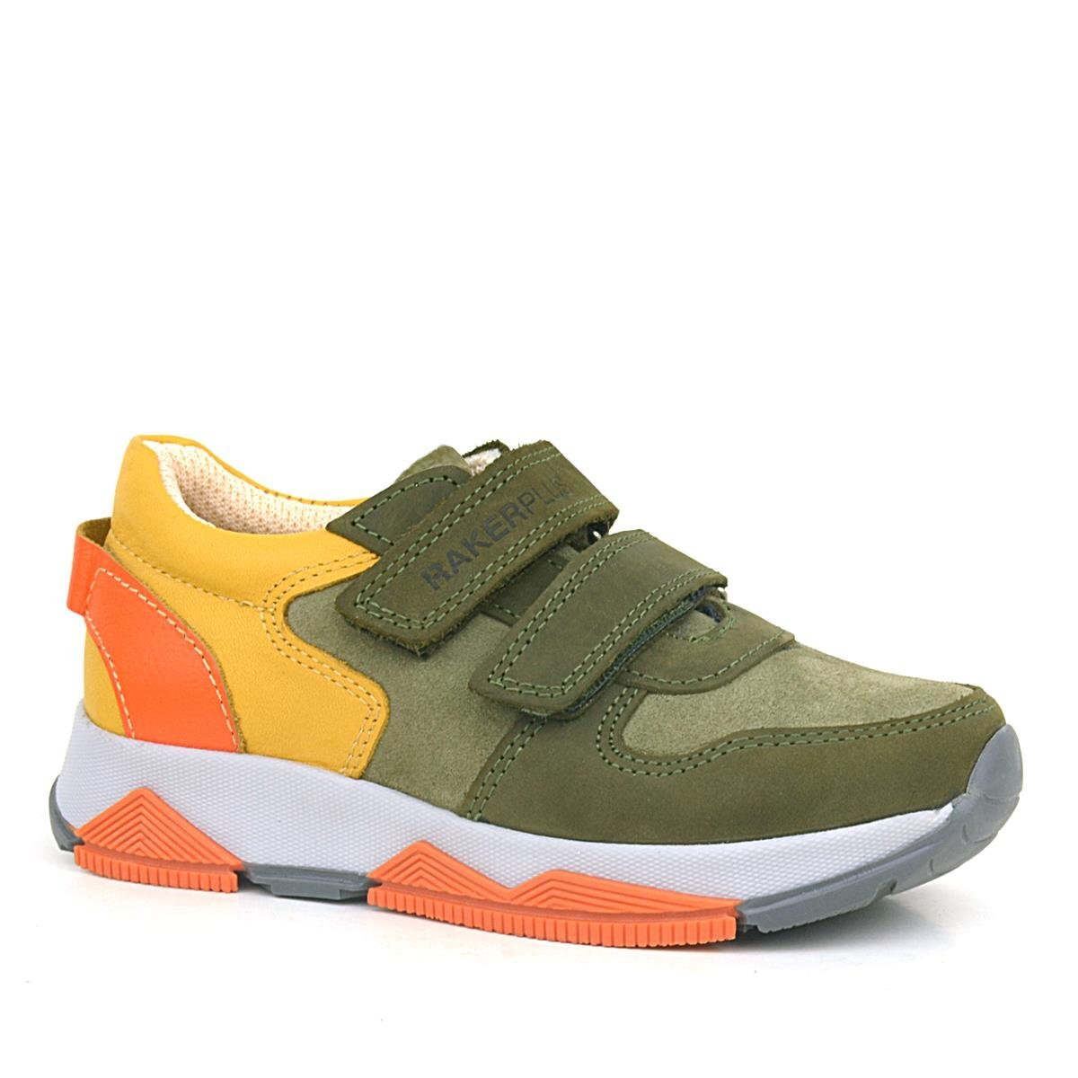 Rakerplus Hakiki Deri Haki Turuncu Sarı Çocuk Sneakers Spor Ayakkabı - 1