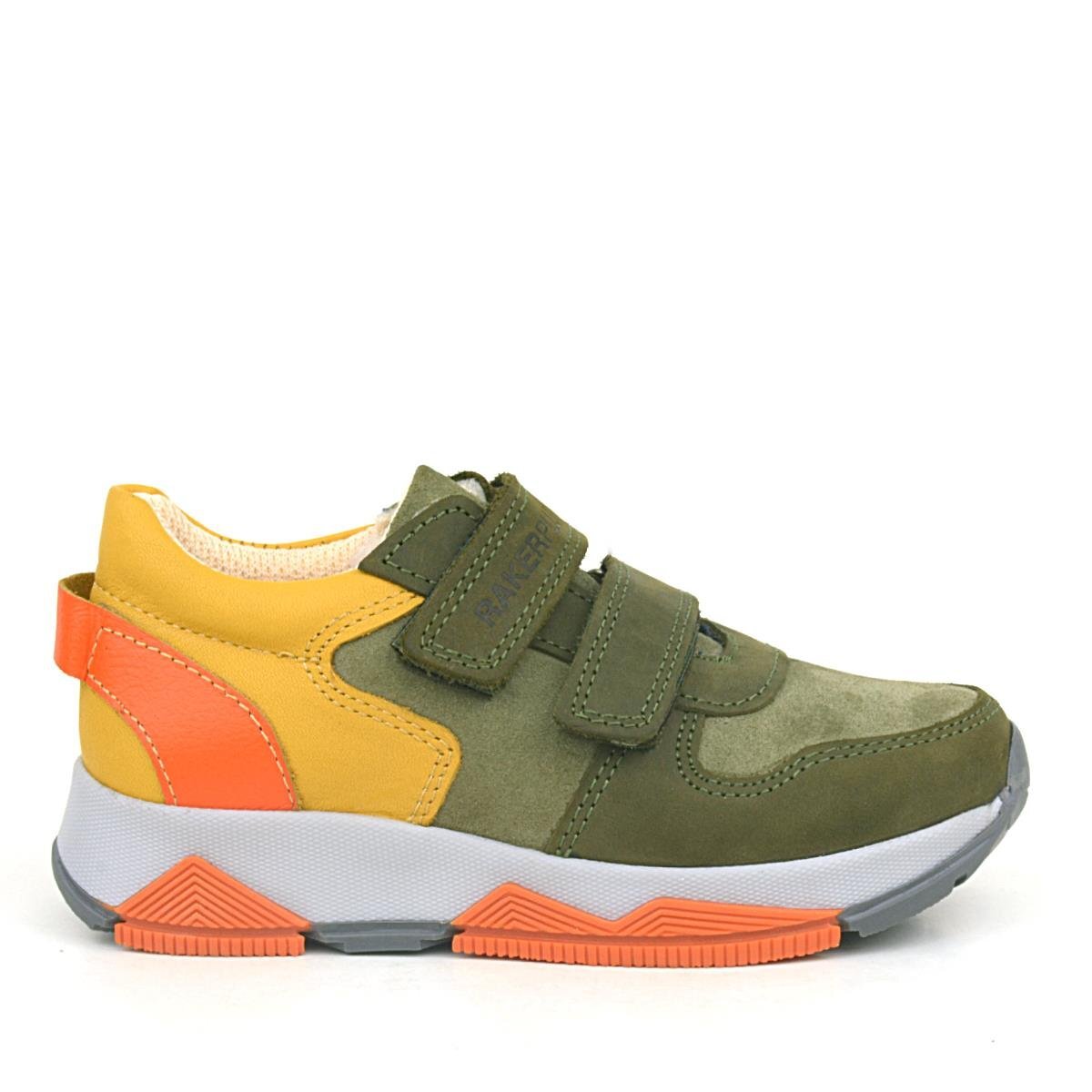 Rakerplus Hakiki Deri Haki Turuncu Sarı Çocuk Sneakers Spor Ayakkabı - 2
