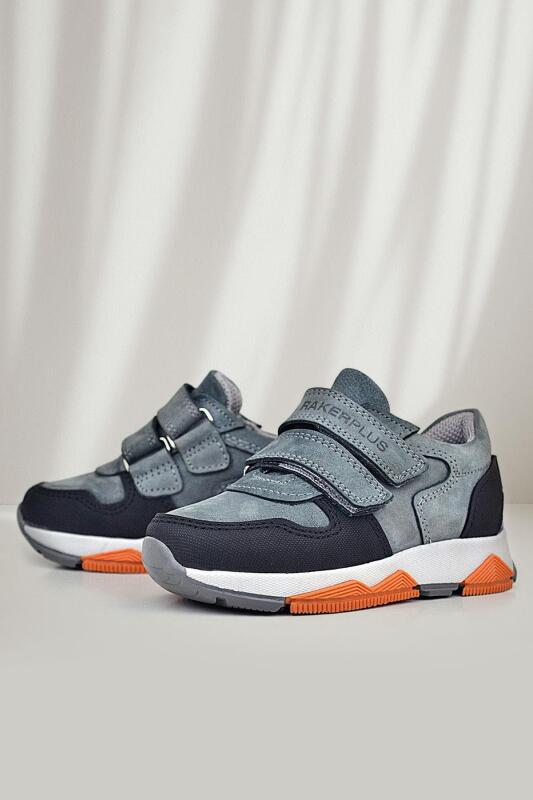 Rakerplus Hakiki Deri Koyu Gri Çocuk Cırtlı Sneakers Spor Ayakkabı - 1
