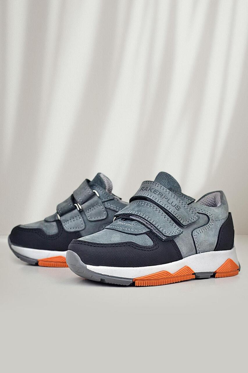 Rakerplus Hakiki Deri Koyu Gri Çocuk Cırtlı Sneakers Spor Ayakkabı - 1