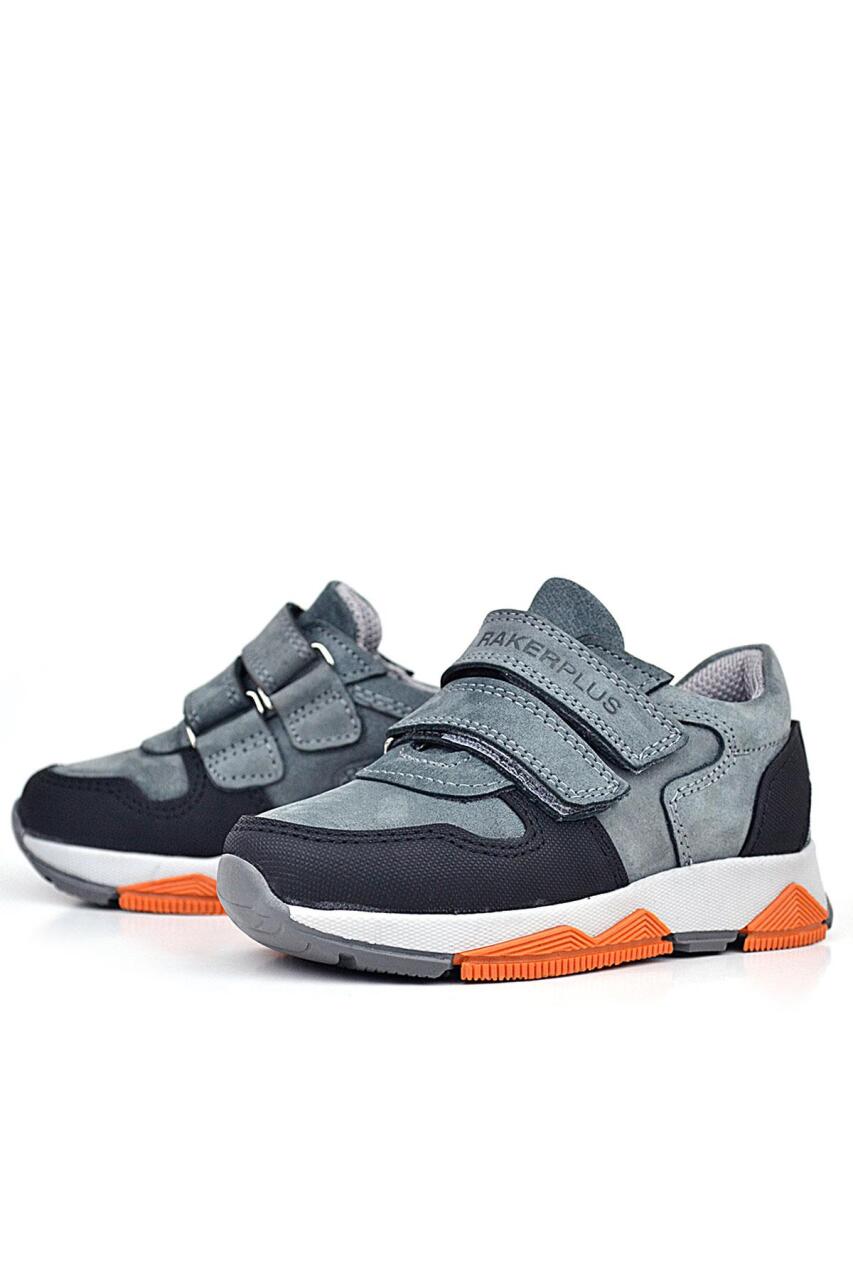 Rakerplus Hakiki Deri Koyu Gri Çocuk Cırtlı Sneakers Spor Ayakkabı - 5