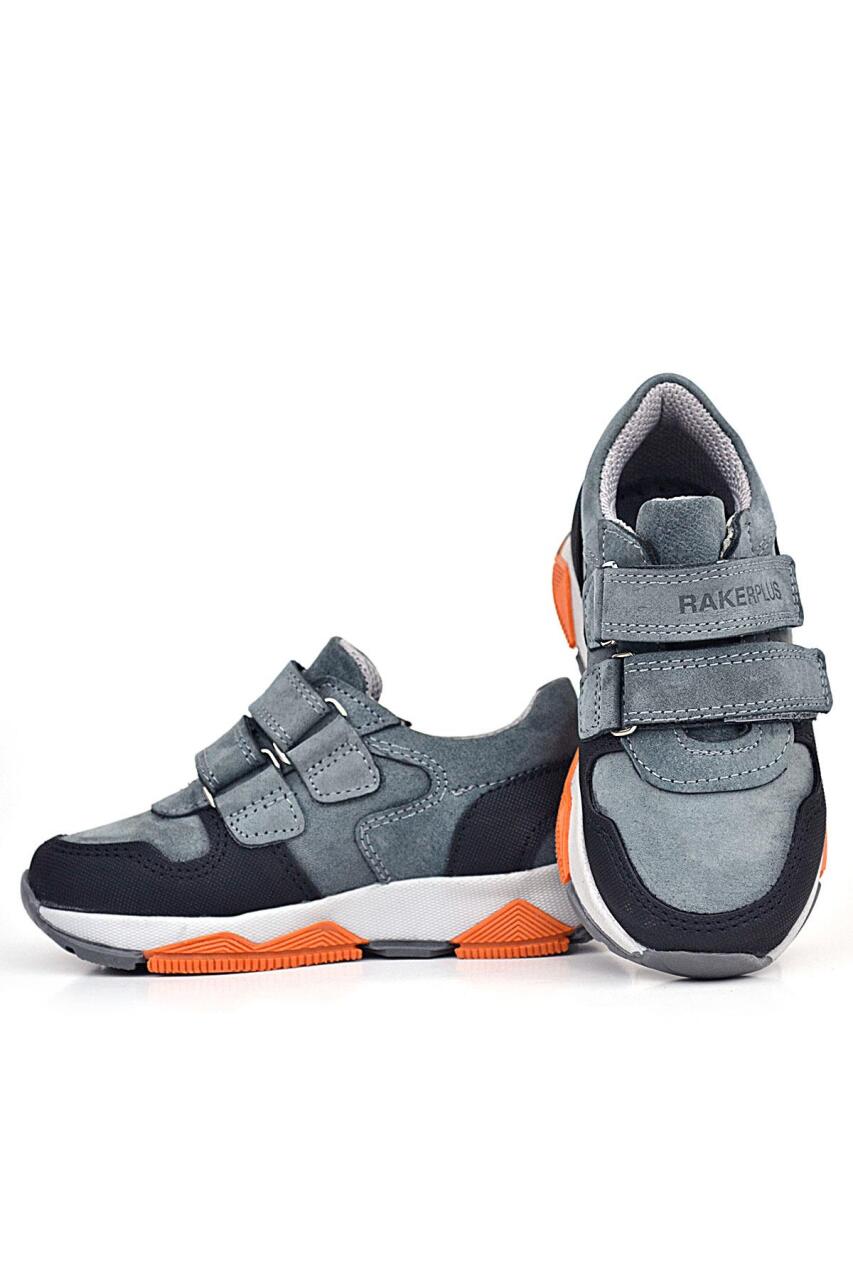 Rakerplus Hakiki Deri Koyu Gri Çocuk Cırtlı Sneakers Spor Ayakkabı - 7