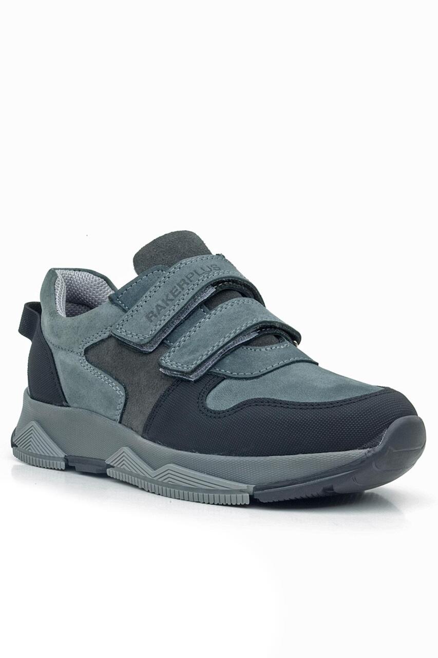 Rakerplus Hakiki Deri Koyu Gri Siyah Çocuk Cırtlı Sneakers Spor Ayakkabı - 2