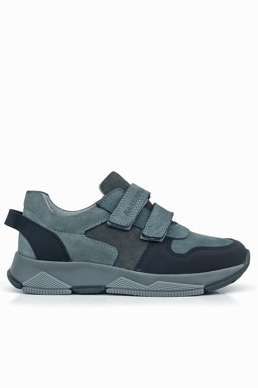 Rakerplus Hakiki Deri Koyu Gri Siyah Çocuk Cırtlı Sneakers Spor Ayakkabı - 3