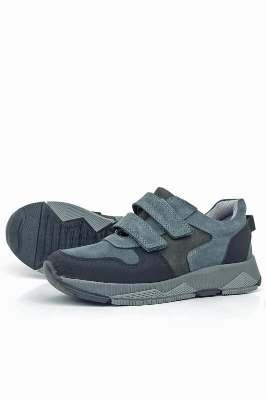 Rakerplus Hakiki Deri Koyu Gri Siyah Çocuk Cırtlı Sneakers Spor Ayakkabı - 6