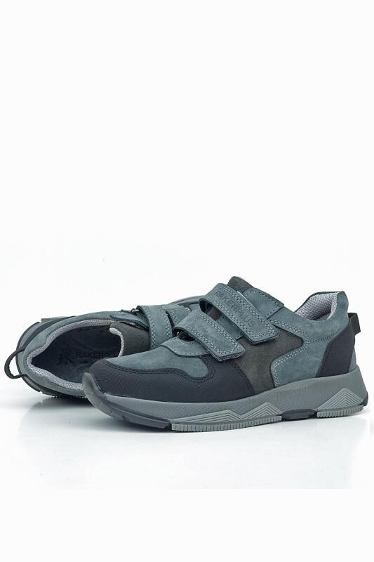 Rakerplus Hakiki Deri Koyu Gri Siyah Çocuk Cırtlı Sneakers Spor Ayakkabı - 7