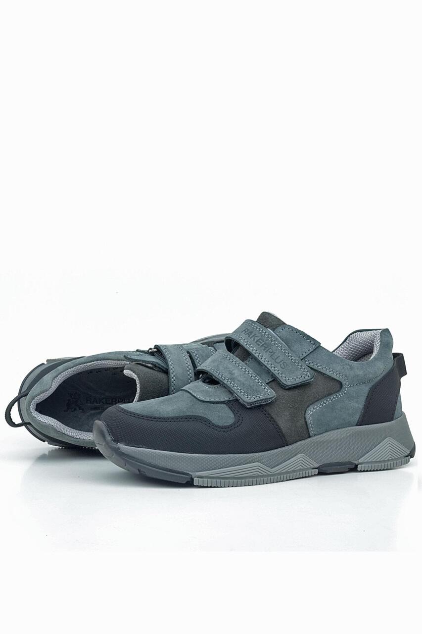 Rakerplus Hakiki Deri Koyu Gri Siyah Çocuk Cırtlı Sneakers Spor Ayakkabı - 7
