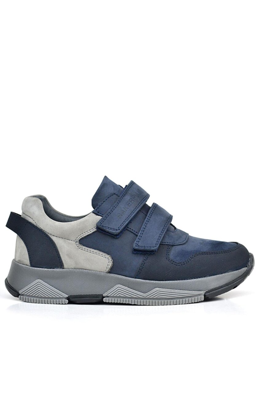 Rakerplus Hakiki Deri Lacivert Cırtlı Gri Tabanlı Çocuk Sneakers Spor Ayakkabı - 2