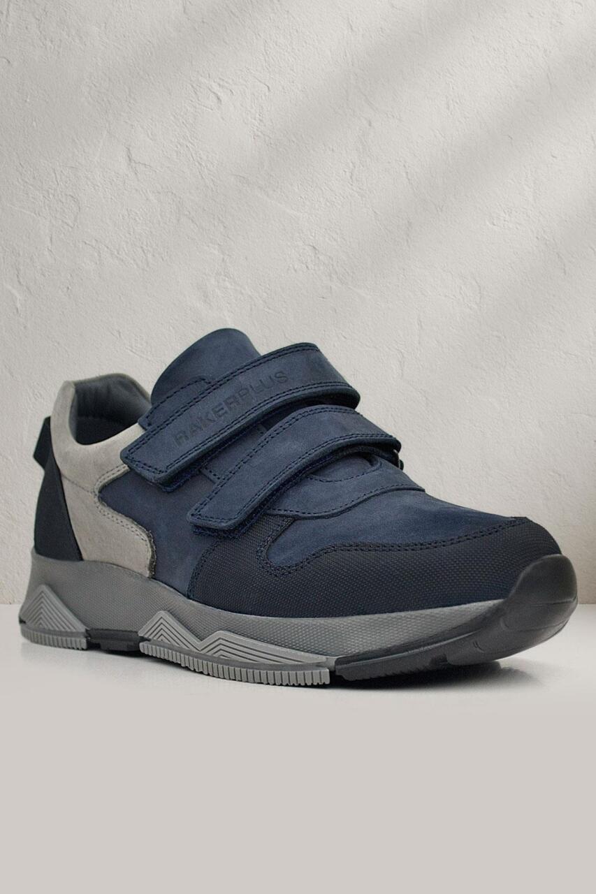 Rakerplus Hakiki Deri Lacivert Cırtlı Gri Tabanlı Çocuk Sneakers Spor Ayakkabı - 3