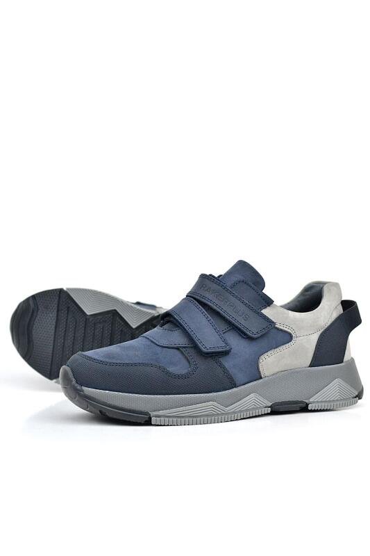Rakerplus Hakiki Deri Lacivert Cırtlı Gri Tabanlı Çocuk Sneakers Spor Ayakkabı - 4