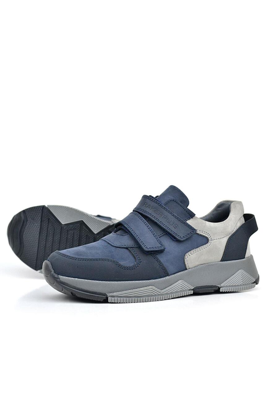 Rakerplus Hakiki Deri Lacivert Cırtlı Gri Tabanlı Çocuk Sneakers Spor Ayakkabı - 4