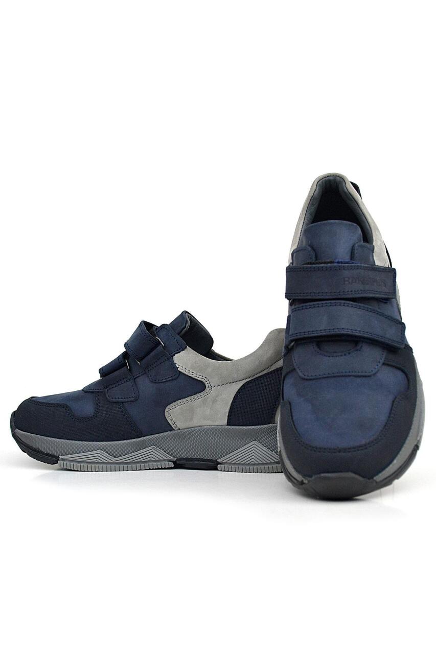 Rakerplus Hakiki Deri Lacivert Cırtlı Gri Tabanlı Çocuk Sneakers Spor Ayakkabı - 5