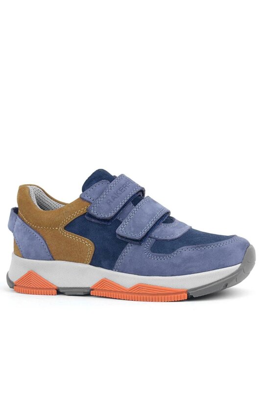 Rakerplus Hakiki Deri Mavi Süet Taba Çocuk Cırtlı Sneakers Spor Ayakkabı - 2
