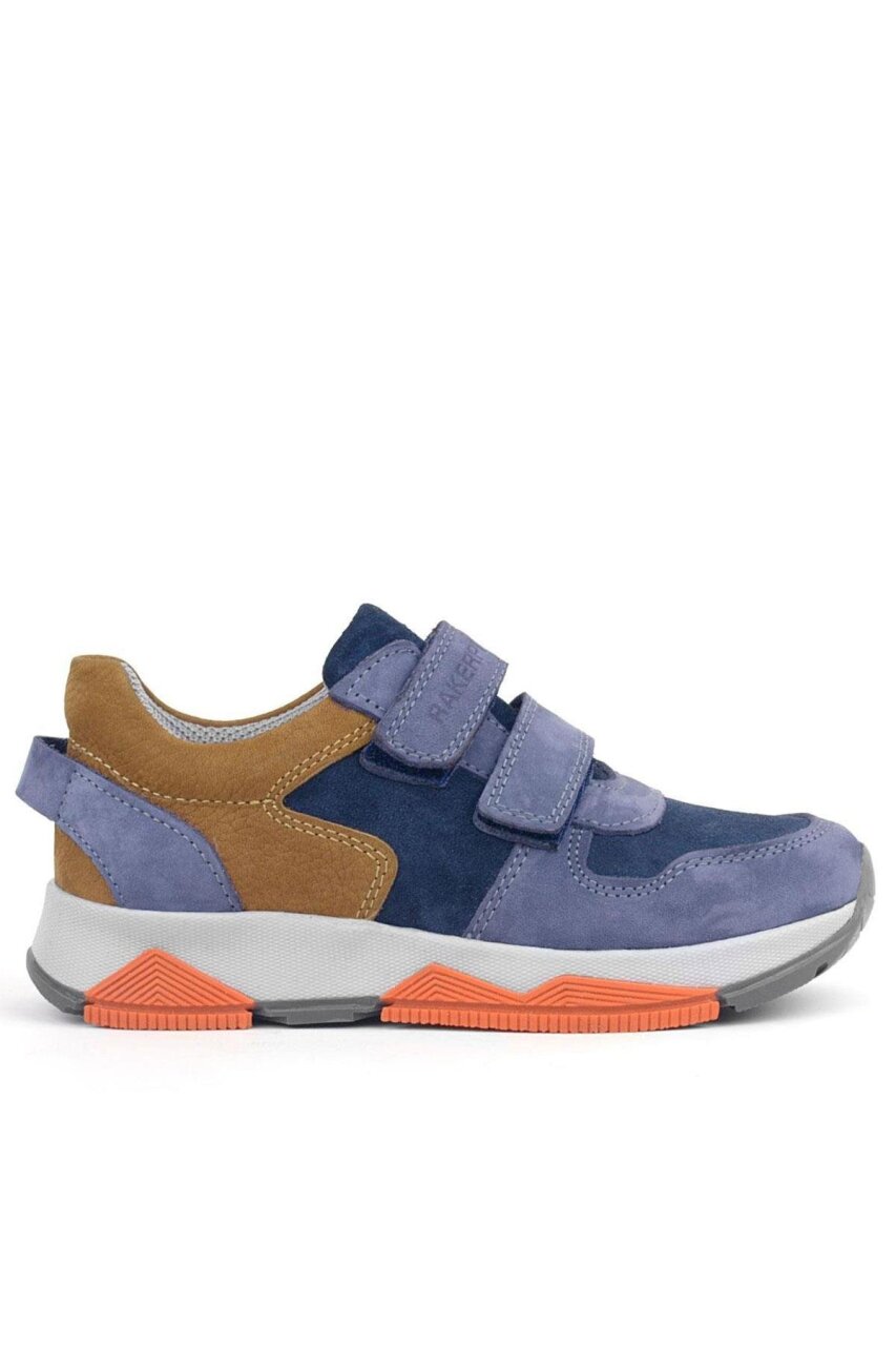 Rakerplus Hakiki Deri Mavi Süet Taba Çocuk Cırtlı Sneakers Spor Ayakkabı - 3
