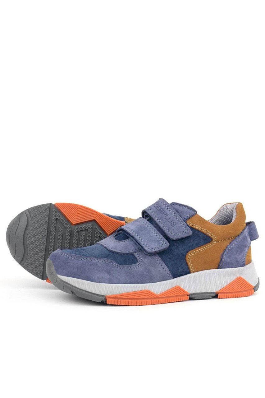 Rakerplus Hakiki Deri Mavi Süet Taba Çocuk Cırtlı Sneakers Spor Ayakkabı - 6