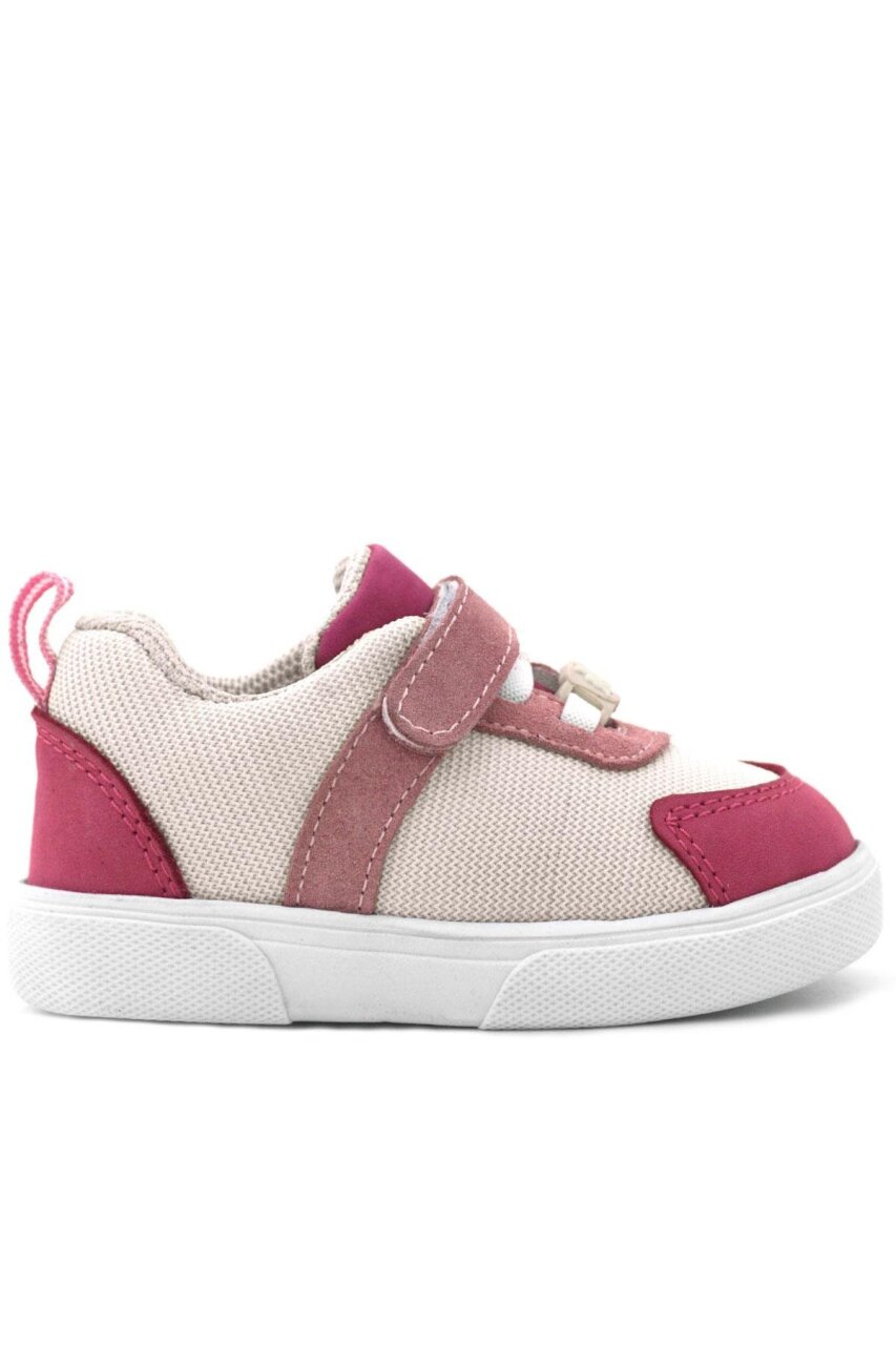 Rakerplus Hakiki Deri Pembe Krem Cırtlı Kız Bebek Ayakkabı - 3