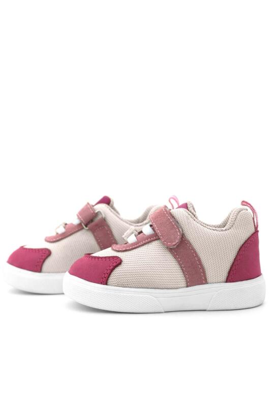 Rakerplus Hakiki Deri Pembe Krem Cırtlı Kız Bebek Ayakkabı - 6