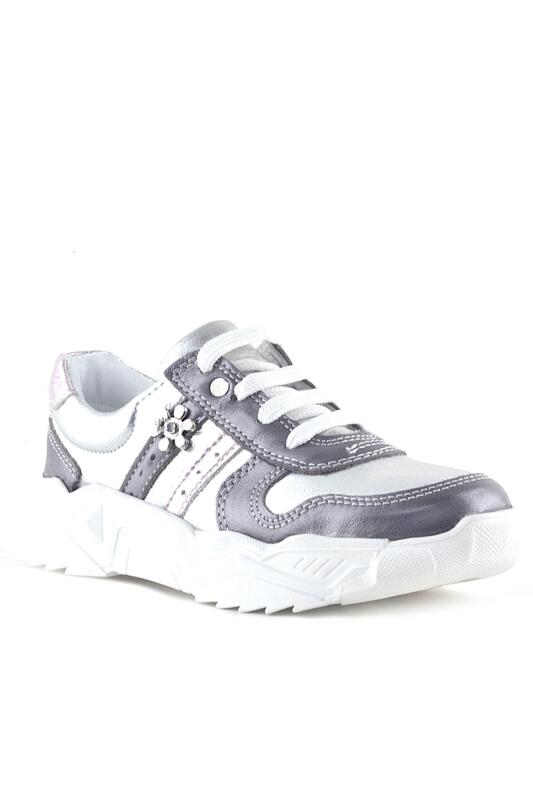 Rakerplus Hakiki Deri Platin Pembe Çiçek Metal Detaylı Kız Çocuk Spor Ayakkabı - 1