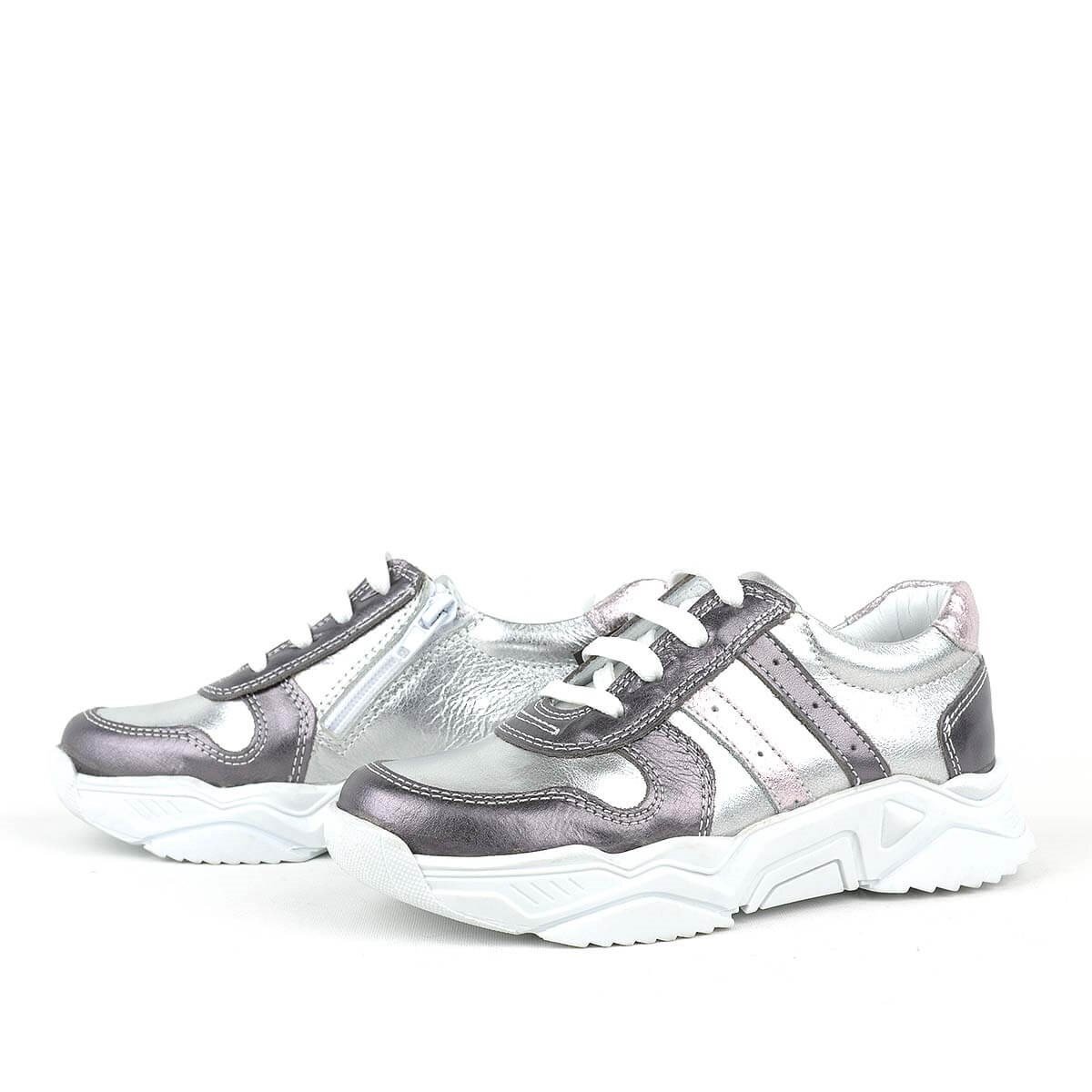 Rakerplus Hakiki Deri Platin Pembe Kalın Taban Kız Çocuk Sneakers Ayakkabı - 4
