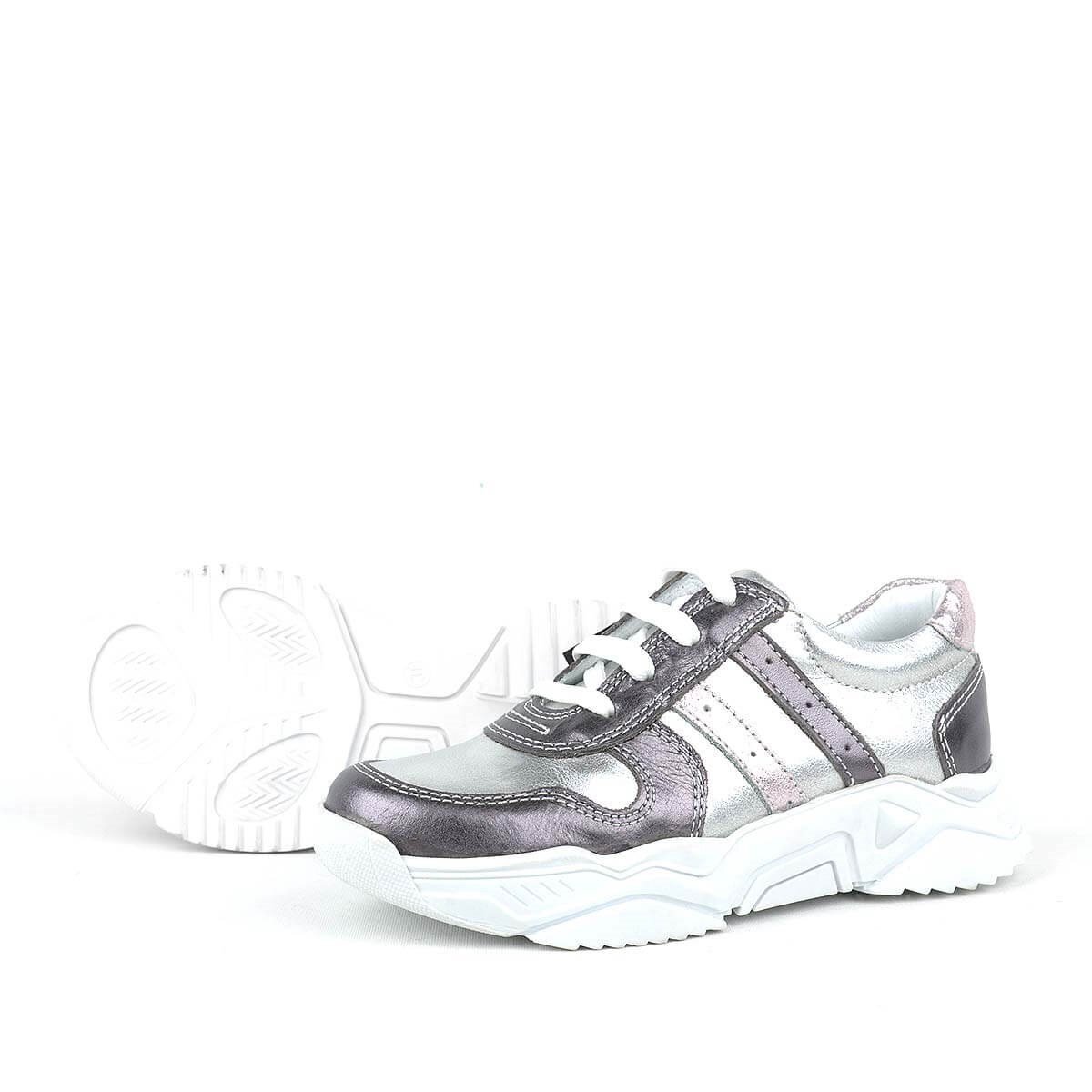 Rakerplus Hakiki Deri Platin Pembe Kalın Taban Kız Çocuk Sneakers Ayakkabı - 5