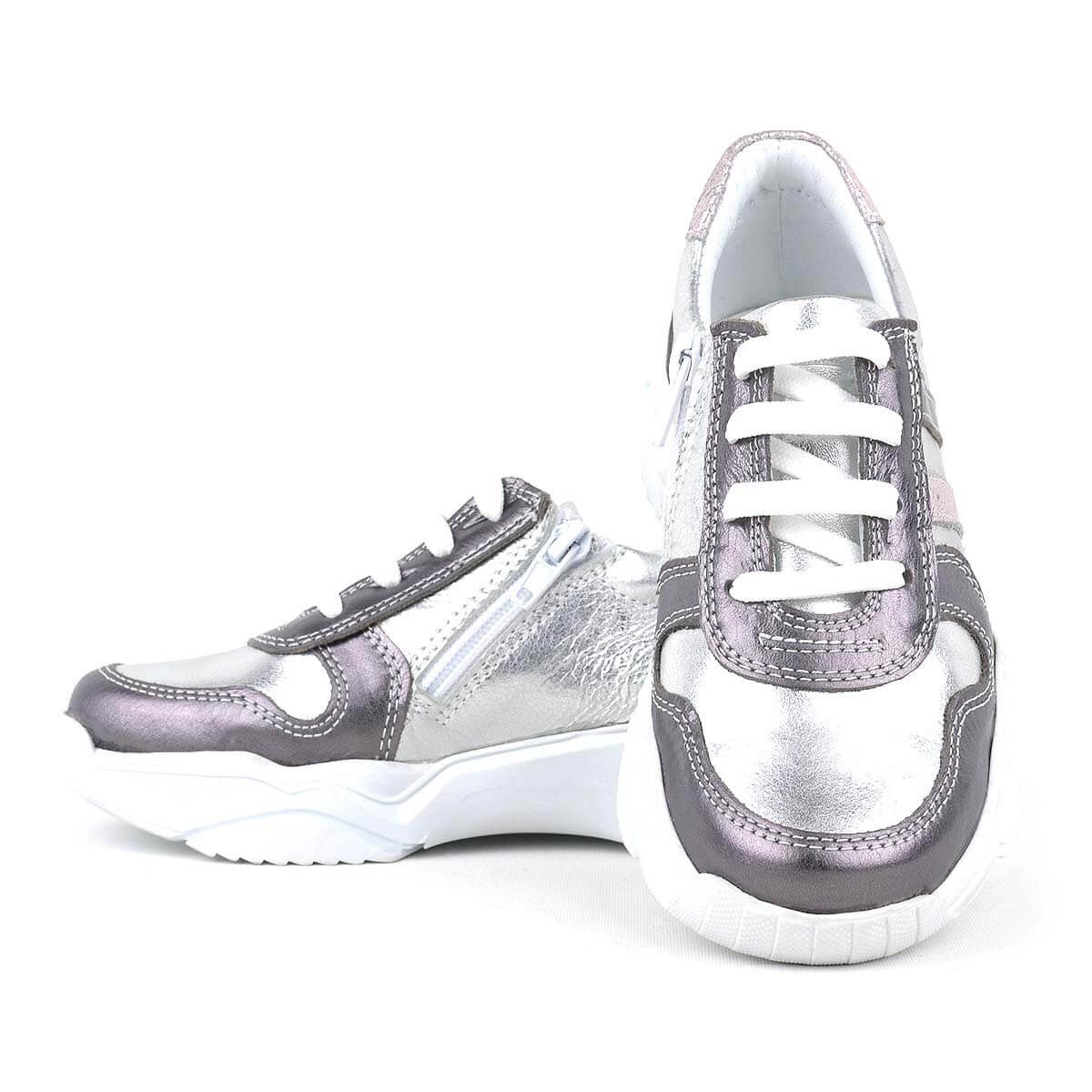 Rakerplus Hakiki Deri Platin Pembe Kalın Taban Kız Çocuk Sneakers Ayakkabı - 6