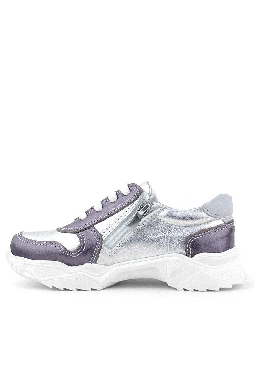 Rakerplus Hakiki Deri Platin Pembe Parlak Taşlı Kız Çocuk Sneakers Ayakkabı - 4