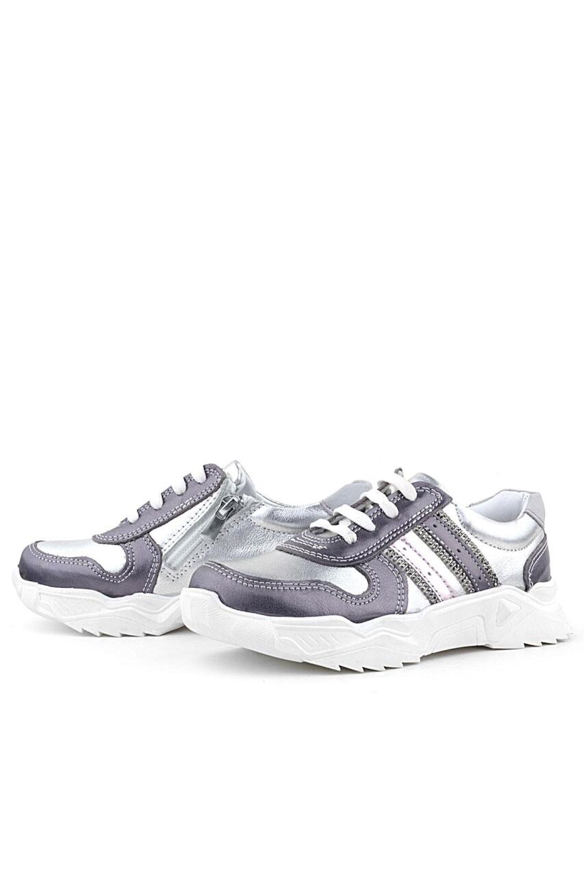 Rakerplus Hakiki Deri Platin Pembe Parlak Taşlı Kız Çocuk Sneakers Ayakkabı - 5