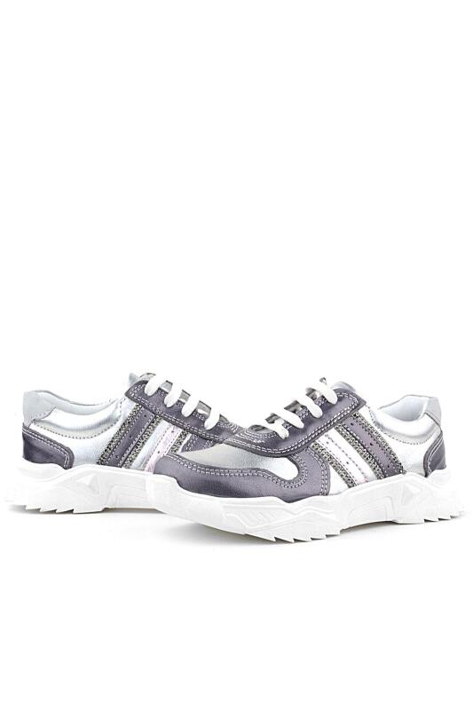 Rakerplus Hakiki Deri Platin Pembe Parlak Taşlı Kız Çocuk Sneakers Ayakkabı - 6