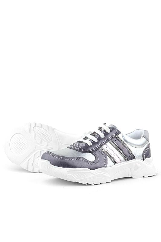 Rakerplus Hakiki Deri Platin Pembe Parlak Taşlı Kız Çocuk Sneakers Ayakkabı - 7