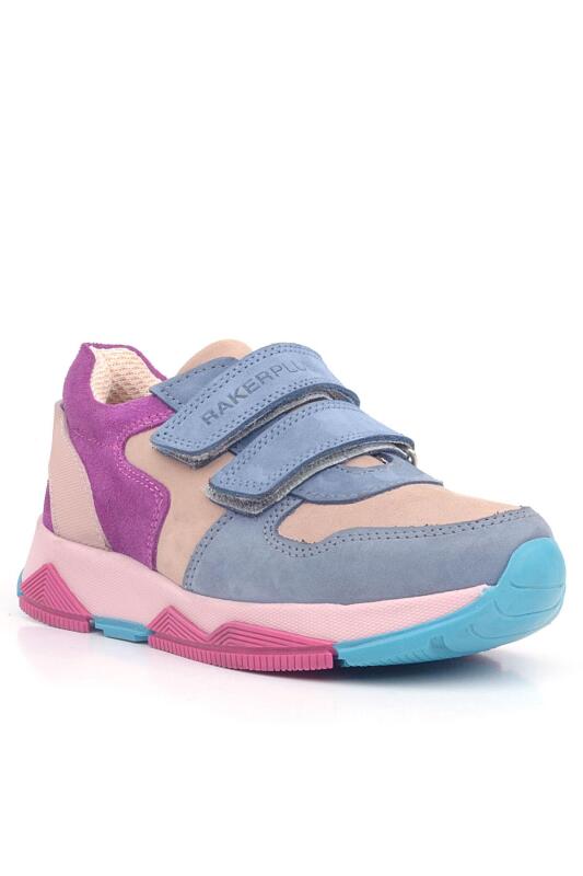Rakerplus Hakiki Deri Pudra Mavi Fuşya Çocuk Sneakers Spor Ayakkabı - 1