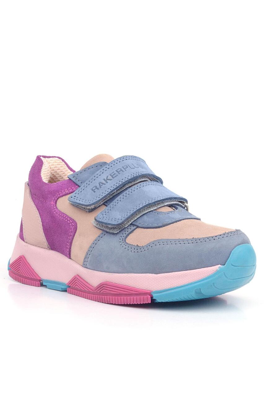 Rakerplus Hakiki Deri Pudra Mavi Fuşya Çocuk Sneakers Spor Ayakkabı - 1