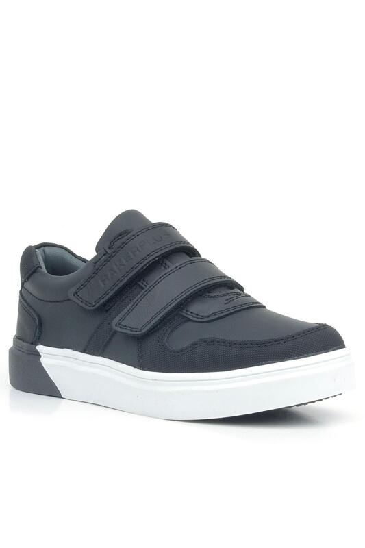 Rakerplus Hakiki Deri Siyah Beyaz Cırtlı Erkek Çocuk Sneaker - 1