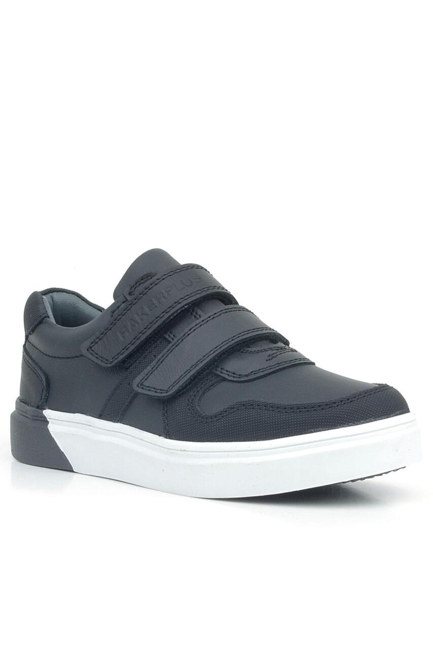 Rakerplus Hakiki Deri Siyah Beyaz Cırtlı Erkek Çocuk Sneaker - 1
