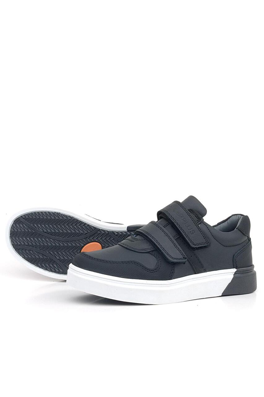 Rakerplus Hakiki Deri Siyah Beyaz Cırtlı Erkek Çocuk Sneaker - 5