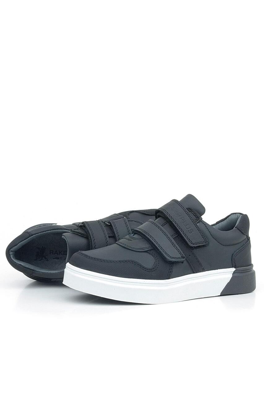 Rakerplus Hakiki Deri Siyah Beyaz Cırtlı Erkek Çocuk Sneaker - 6