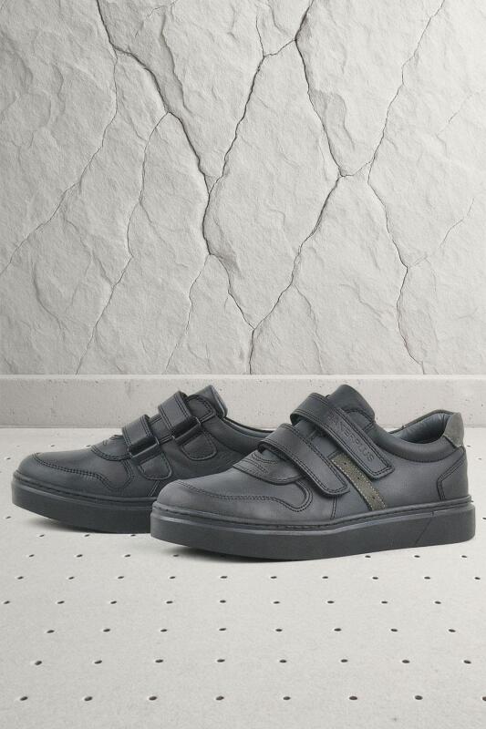 Rakerplus Hakiki Deri Siyah Cırtlı Erkek Çocuk Sneaker - 1