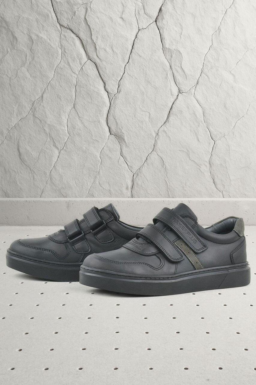 Rakerplus Hakiki Deri Siyah Cırtlı Erkek Çocuk Sneaker - 1