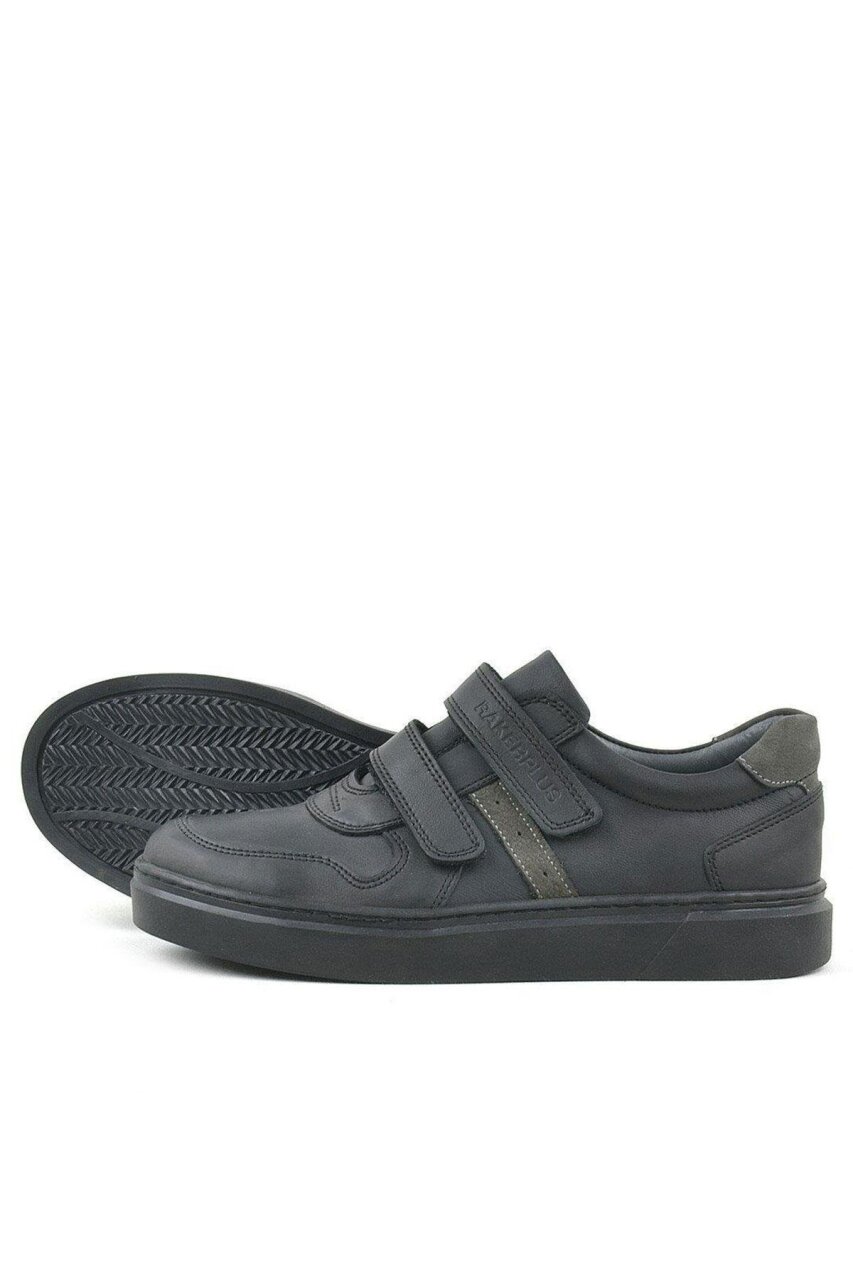 Rakerplus Hakiki Deri Siyah Cırtlı Erkek Çocuk Sneaker - 5