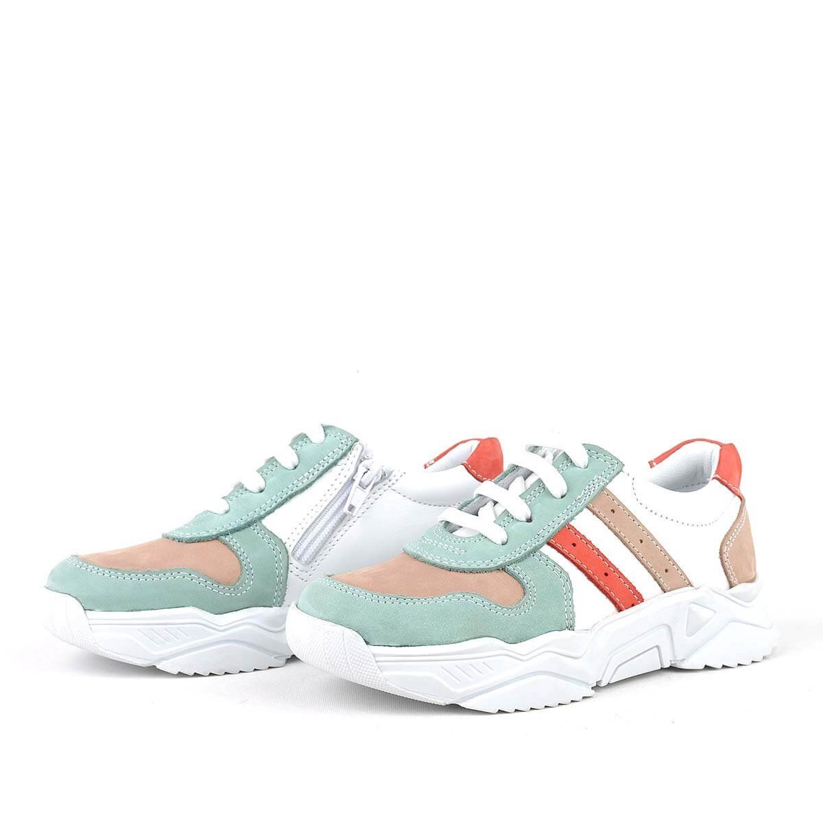 Rakerplus Hakiki Deri Yeşil Pembe Kız Çocuk Sneakers Ayakkabı - 3