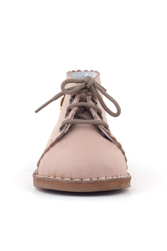 Rakerplus Handmade Hakiki Deri Pembe Çiçek Detaylı Bağcıklı Bebek Bot - 2